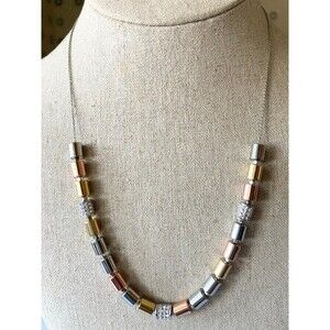 Fossil tricolor mixed metal bead rhinestone necklace